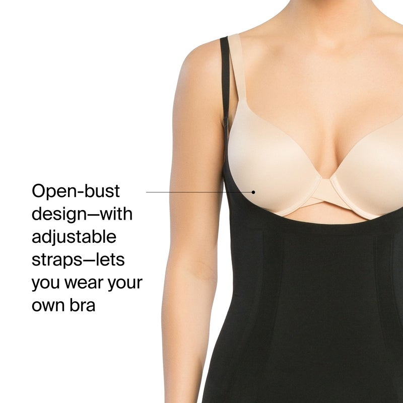 SPANX sculpt OnCore Open-Bust Mid-Thigh Bodysuit - Powerful Compression - Comfortable Shapewear - Adjustable Straps - Very Black - Medium - Image 4